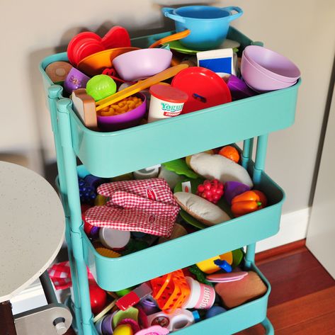 ikea playroom storage Play Food Storage, Playroom Ikea, Sunroom Playroom, Food Storage Ideas, Living Room Toy Storage, Ikea Play, Ikea Playroom, Playroom Flooring, Diy Playroom