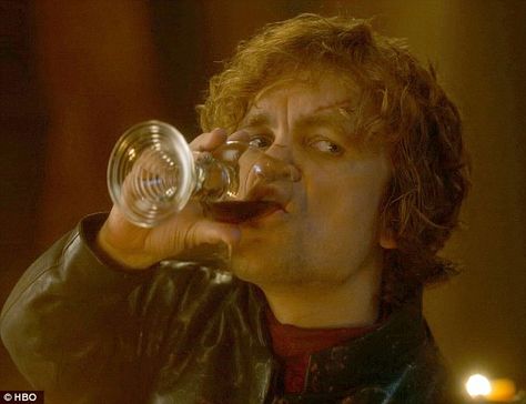 Drinking man: Tyrion Lannister enjoys yet another glass of wine as he mulls his troubles Tyrion Lannister Funny, Game Of Thrones Drink, Lord Tyrion, Game Of Thrones Pictures, Game Of Thrones Premiere, Ramsay Bolton, Growing Strong, Peter Dinklage, Tyrion Lannister