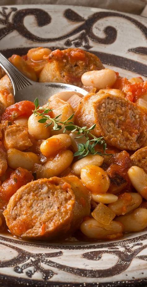 Instant Pot Hearty Sausage and Bean Cassoulet - Magic Skillet Sausage Pressure Cooker Recipes, Cassoulet Recipe Instant Pot, Instant Pot Italian Sausage Recipes, Instant Pot Beans, Bean Cassoulet, Kidney Bean Soup, Sausage Cassoulet, Sausage Casserole Recipes, Chicken Sausage Recipes