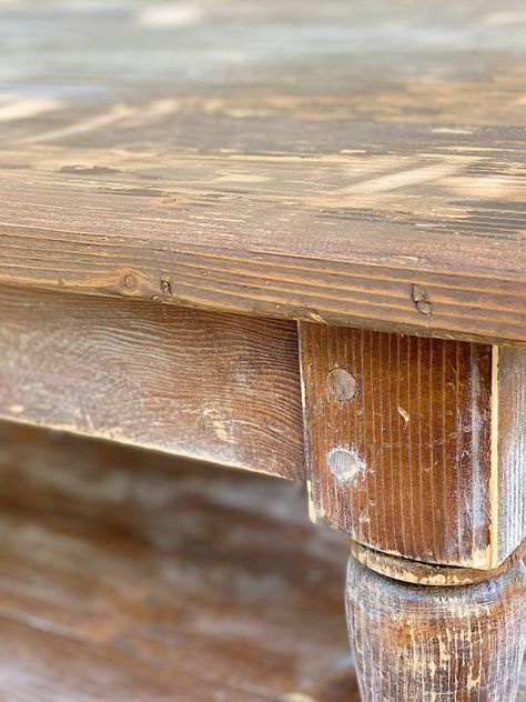 Distressed Kitchen Table Diy, New Table Top Over Old, Refinished Farmhouse Table, Coffee Table Refinishing Ideas, Old Farmhouse Table, Refinishing Table, Refinish A Table, Distressed Table Top, Recycled Table