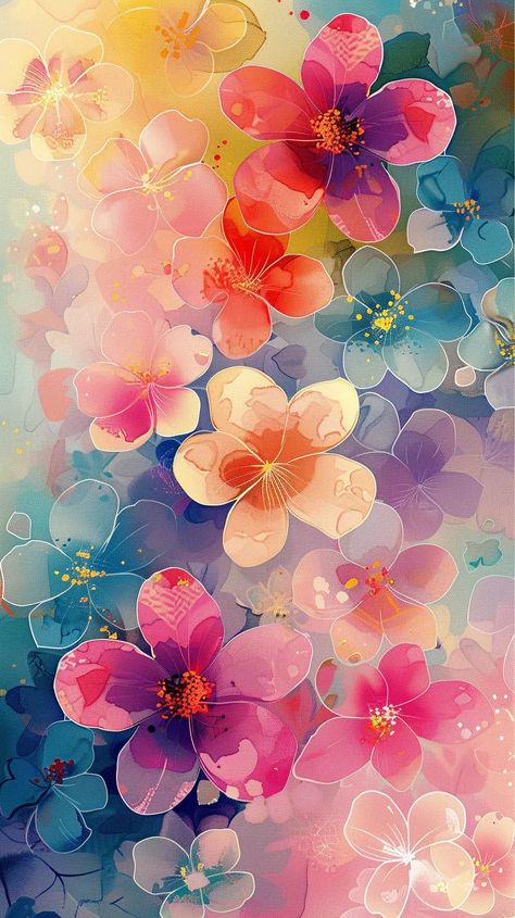 Art And Craft Background, Flowers Pattern Illustration, Flower Art Background, Flowers Background Wallpapers, Wallpaper For Phone Aesthetic, Spring Phone Wallpapers, Vibrant Backgrounds, Colourful Aesthetic, Spring Flowers Wallpaper