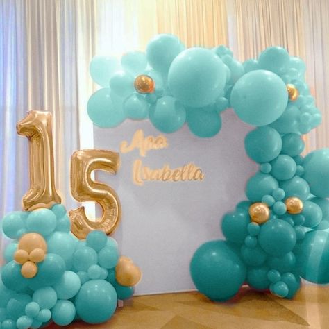 Tiffany Blue Balloon Arch, Wedding Reception Activities, Balloon Bouquet Diy, Birthday Decorations At Home, Simple Birthday Party, Cool Cake Designs, Diy Balloon Decorations, Birthday Party Theme Decorations, Birthday Party For Teens