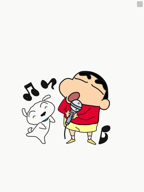 Shin Chan Photos, Shinchan Shiro Drawing, Shinchan Illustration, Shinchan Singing, Shinchan Shiro, Dio Bike, Singing Cartoon, Cute Chibi Couple, Sinchan Wallpaper