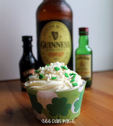 Baileys Irish Cream Frosting, Irish Car Bomb Cupcakes, Irish Cream Frosting, Irish Car Bomb, Irish Car, Guinness Chocolate, Ganache Filling, Jameson Whiskey, Car Bomb