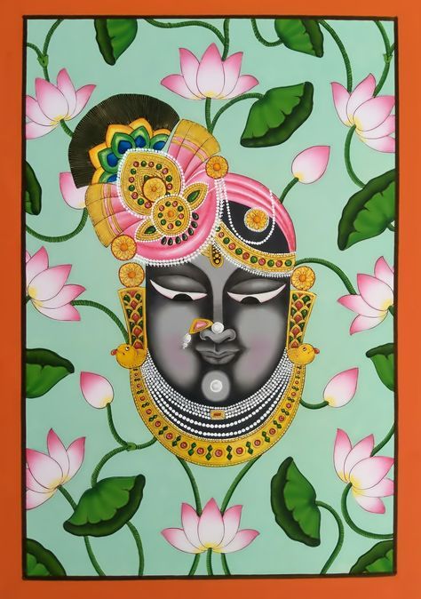 Shrinathji Canvas Painting, Shreenathji Painting On Wall, Shrinathji Pichwai Paintings Sketch, Pichwai Paintings Shreenathji, Shrinath Ji Pichwai Painting, Mukharvind Shreenathji Painting, Shreenathji Canvas Painting, Shrinath Ji Painting, Shrinathji Rangoli Designs