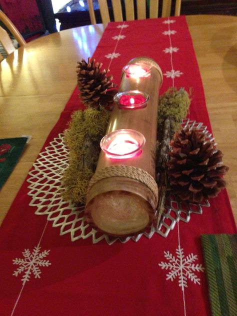 Bamboo Candle Holder Diy, Bamboo Christmas Decor, Bamboo Centerpieces, Bamboo Candle Holder, Bamboo Candle, Bamboo Diy, Bamboo In Pots, Candle Bar, Bamboo Decor