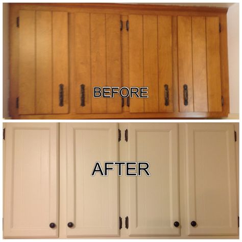 Updated outdated 1970's cabinets.  Filled the grooves, added trim, painted and added new hardware (used the old hinges).  We couldn't be happier with the result! Redo Kitchen Cabinets, Update Kitchen Cabinets, Kitchen Painting, Redo Cabinets, Old Kitchen Cabinets, Old Home Remodel, Update Cabinets, Kitchen Styles, Kitchen Diy Makeover