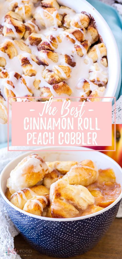 Cinnamon Rolls Canned, Cinnamon Roll Peach Cobbler, Cinnamon Cobbler, Peach Cobbler Cinnamon Rolls, Canned Biscuit, Fresh Peach Recipes, Cobbler Easy, Peach Pie Filling, Peach Dessert Recipes