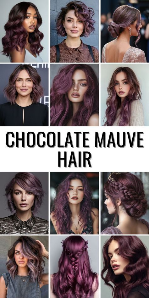 Amethyst Brown Hair, Chocolate Lilac Hair Color, Purple Toned Hair, Rose Gold Highlights Brunette, Violet Brown Hair Color, Chocolate Mauve Hair Color, Dark Bayalage, Mulberry Hair Color, Balayage With Highlights