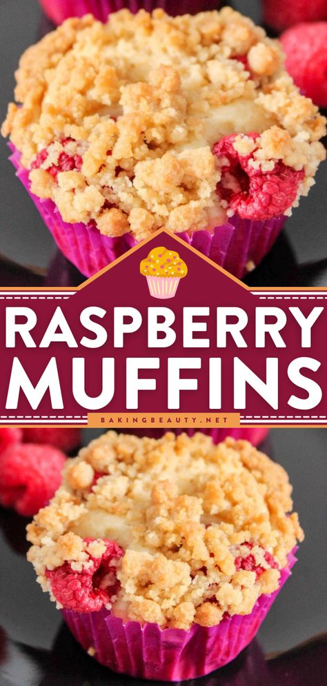 Raspberry Muffins, back to school breakfast, breakfast muffin recipes Best Raspberry Muffins, Raspberry Muffin Recipe, Apple Raspberry Muffins, Muffins Crumble Topping, Raspberry Muffin Recipes Easy, Back To School Muffins, Raspberry Muffins Easy, Raspberry Orange Muffins, Homemade Raspberry Muffins