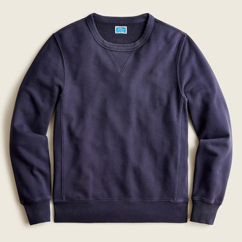 J.Crew: Garment-dyed French Terry Crewneck Sweatshirt For Men J Crew 90s, Navy Sweatshirt, J Crew Style, French Terry Hoodie, J Crew Men, Men Fashion Casual Outfits, Crew Shirt, Cotton Hoodie, Mens Crew Neck