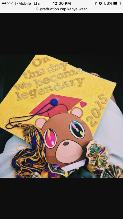 Kanye West Graduation bear inspired Kanye West Graduation Bear, High School Graduation Pictures, Murakami Flower, High School Graduation Cap, Graduation Bear, College Graduation Cap Decoration, Grad Cap Designs, Diy Graduation Cap, Y2k Posters