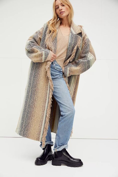 Desert Fringe Coat | Free People Fringe Coat, Duvet Coat, Denim Duster, Fringe Coats, Fringe Sweater, Free People Jacket, Denim Patchwork, Cardigan Sweaters For Women, Home Sweet Home