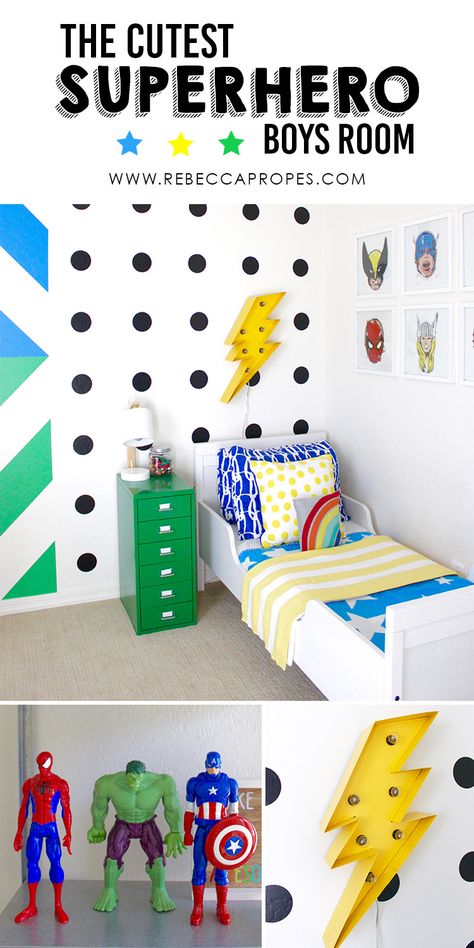 DIY Colorful Modern Boys Superhero Room Superhero Room Diy, Boys Superhero Bedroom, Superhero Boys Room, Boy Room Themes, Superhero Nursery, Kids Bedroom Boys, Superhero Bedroom, Big Boy Bedrooms, Superhero Room