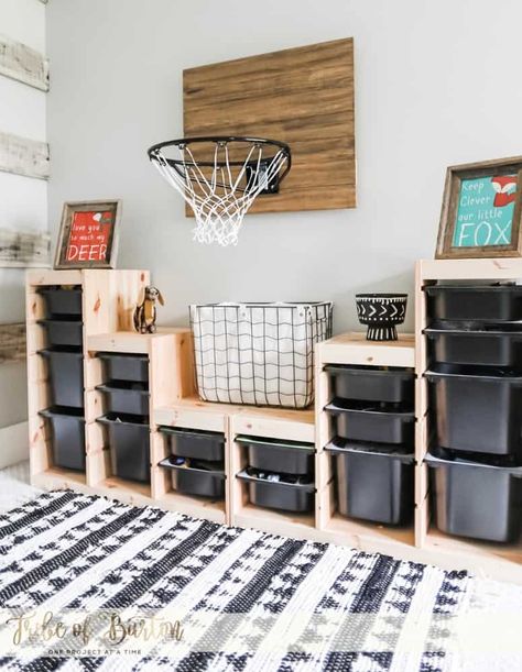 How To Paint Plastic, Boy Toy Storage, Basketball Room, Paint Plastic, Toddler Boy Room Decor, House Ceiling, Boys Playroom, Big Boy Bedrooms, Kids Basement