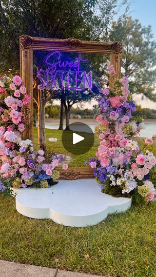 Sweet 16 Flower Backdrop, Quinceanera Mirror, Sweet Sixteen Photo Backdrop, Quince Mirror, Sweet Sixteen Floral Theme, Sweet Sixteen Dresses, Sweet 16 Photos, Shimmer Wall, Balloon Arches