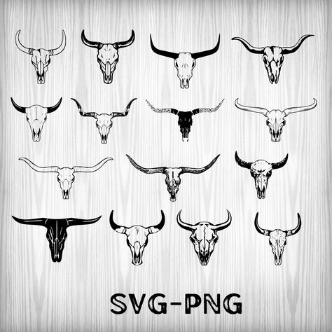 Cow Skull Silhouette, Matching Longhorn Tattoos, Long Horn Tattoo Ideas, Long Horn Drawing, Koda Tattoo, Longhorn Tattoos, Bronco Tattoo, Rodeo Stickers, Bull Skull Tattoo Design