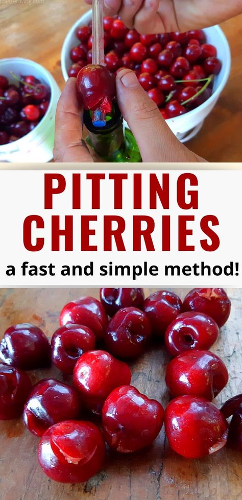 Cherry Pitting Hack, Pitting Cherries Easy, How To Pit Cherries Easily, How To Pit Cherries, Cherry Pitter, Beachbody Recipes, Bing Cherries, Canned Cherries, Cherry Recipes