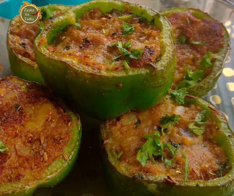 Bharwa Shimla Mirch Recipe, Shimla Mirch Sabji, Stuffed Capsicum Vegetarian Indian, Stuffed Capsicum Recipe, Stuffed Capsicum, Stuffed Capsicum Vegetarian, Capsicum Recipes, Maharashtrian Recipes, Indian Veg Recipes