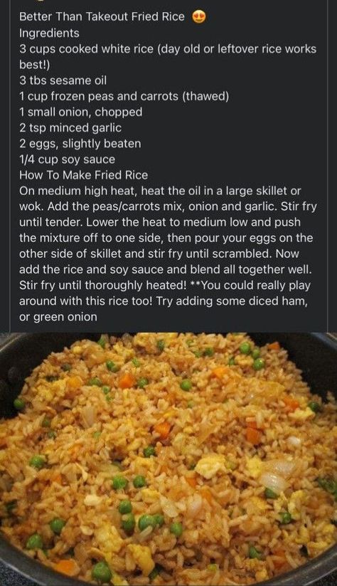 Best Fried Rice Recipe, Hibachi Fried Rice, Rice Dishes Recipes, Fried Rice Recipe Easy, Rice Side Dish Recipes, Homemade Chinese Food, Simple Family Meals, Chinese Cooking Recipes, Rice Side Dishes