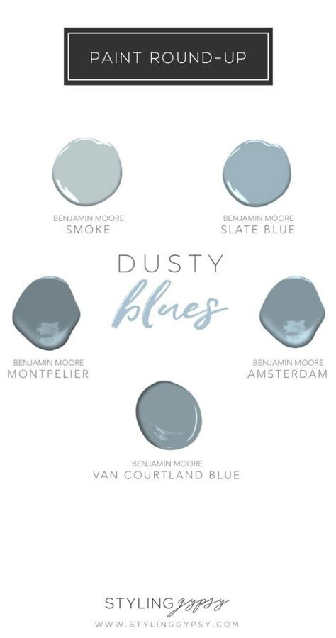 Dusty Blue Paint, Benjamin Moore Blue, Blue Gray Paint Colors, Interior Paint Colors Schemes, Blue Gray Paint, Gray Paint, Blue Paint Colors, Benjamin Moore Paint, Grey Paint Colors