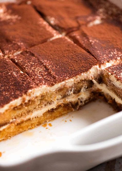 Close up of Tiramisu in a white dish, ready to be served White Russian Recipe, Tin Eats, Easy Tiramisu, White Dish, Recipetin Eats, Recipe Tin, Italian Chef, Tiramisu Recipe, White Russian