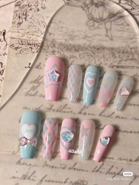 K 12 Nails, Melanie Martinez Nails K-12, Melanie Martinez Inspired Nails, Nail Douyin, Chinese Nails, Nails Minimalist, Fake Nails Designs, Asian Nails, Grunge Nails