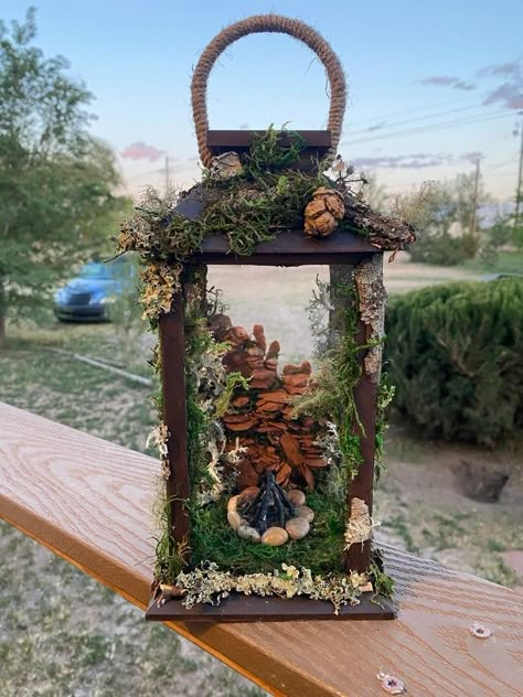 Campfire In The Woods, Enchanted Decor, Cottage Pantry, Fairy Garden Castle, Forest Lantern, Fall Lantern Decor, Fairy Trees, Acreage Landscaping, Lantern Crafts