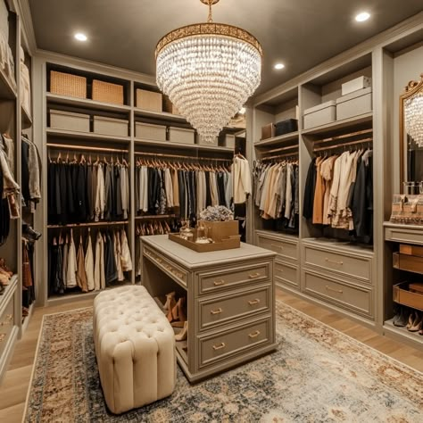 This closet is over the top and divine! Walk In Closet Ideas Big, Huge Closets Luxury Walk In, Closet Goals Luxury, Large Master Closet, Huge Walk In Closet, Huge Closet, Big Closets, Room Ideas Aesthetic, Closet Goals