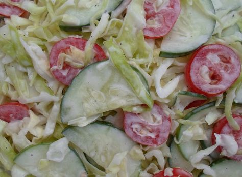 Appalachian Cole Slaw -Cabbage, Cucumbers and Tomatoes Cabbage Cucumber Tomato Salad, Hot Dog Slaw Recipe, Warm Salads, Appalachian Recipes, Cucumbers And Tomatoes, Instant Pot Slow Cooker, Pig In Mud, Southern Cooking Recipes, Recipes Instant Pot