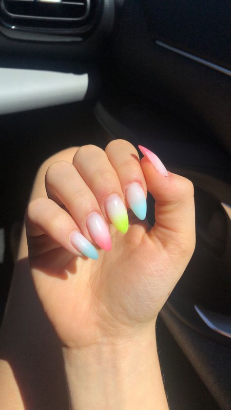 Milky White And Neon Nails, Milky Neon Nails, Ombre Neon Nails Summer, Milky Summer Nails, Milky White Summer Nails, Ombre Summer Nails Neon, Milky White Ombre Nails, Milky Ombre Nails, Nails With Milky White