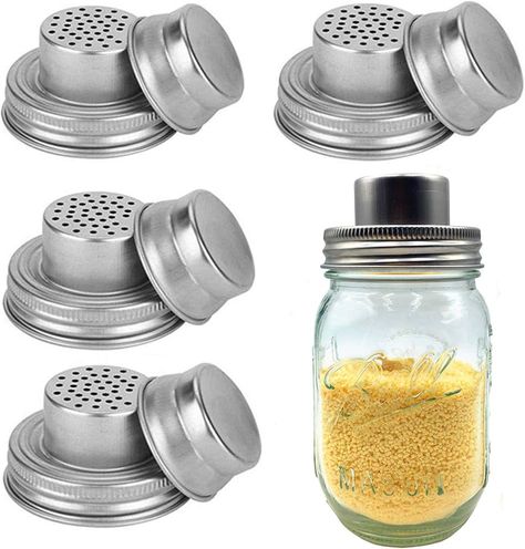 Amazon.com: 4 Pack Stainless Steel Mason Jar Shaker Lids with Silicone Seals for Dredge Flour,Mix Spices,Sugar, Salt, Peppers and Any Regular Mouth Mason Jar Canning Jar: Home & Kitchen Mix Spices, Wide Mouth Mason Jars, Canning Lids, Mason Jar Lids, Ceiling Fan In Kitchen, Canning Jars, Canning Recipes, Jar Lids, Wide Mouth