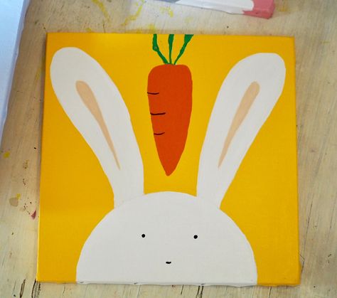 Rabbit. Acrylic in canvas. By Ehses Simple Rabbit Painting, Painting Rabbits Acrylic, Rabbit Painting Easy, Diy Canvas Art Easy, Cute Easy Paintings, Rabbit Drawing, Baby Art Projects, Rabbit Painting, Small Canvas Paintings