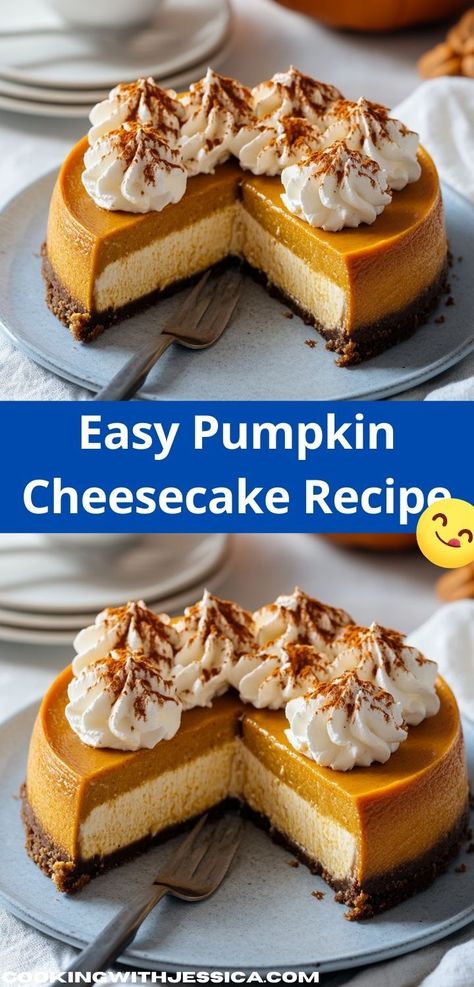 Need a show-stopping dessert that’s simple to prepare? Discover this Pumpkin Cheesecake Recipe that combines seasonal flavors with an effortless process, creating a family-friendly dessert that will impress your guests. No Bake Pumpkin Cheesecake, Pumpkin Pie Cheesecake, Pumpkin Cheesecake Recipes, Easy Cheesecake Recipes, Easy Cheesecake, Fall Dessert, Delicious Pumpkin, Thanksgiving Desserts, Quick Desserts