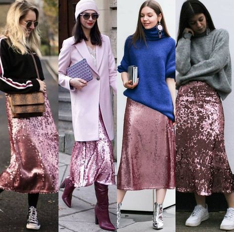 Pink Sequin Skirt Outfit, Sequin Skirt Outfit Winter, Casual Sequin Outfit, Sequin Skirt Outfit Casual, Skirt Outfit Winter, Pink Sequin Skirt, Sequin Skirt Outfit, Skirt Outfit Casual, 2015 Fashion Trends