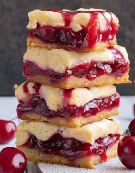 Jamie Oliver Recipes 🍔🍟🥣 | I love whipping a tray of these Christmas bars up | Facebook Christmas Bars, Cherry Christmas, Cherry Bars, Croissant Breakfast, Croissant Recipe, Cherry Filling, Dessert Bar Recipe, Spiced Cider, Finger Sandwiches