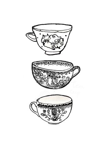 Tea Cup Drawing, Pen Sketches, Cup Tattoo, Handpoke Tattoo, Ink Drawings, Arte Inspo, 그림 그리기, Matilda, Tattoos And Piercings