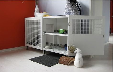 Stylish Rabbit Hutch plans. A cosy spot for Amigo. - IKEA Hackers Ikea Shelf Unit, Indoor Rabbit House, Rabbit Hutch Plans, Ikea Cupboards, Diy Rabbit Hutch, Holland Lop Bunnies, Unique Rabbit, Bunny Hutch, Indoor Rabbit