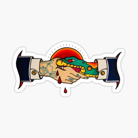 Snake bite, traditional tattoo style - Do you bite the hand that feeds you?! • Millions of unique designs by independent artists. Find your thing. Snake Biting Hand, Snake Biting, Traditional Tattoo Stickers, Watermelon Sticker, Snake Bite, Traditional Tattoo Design, Stickers Redbubble, Snake Bites, Horror Tattoo