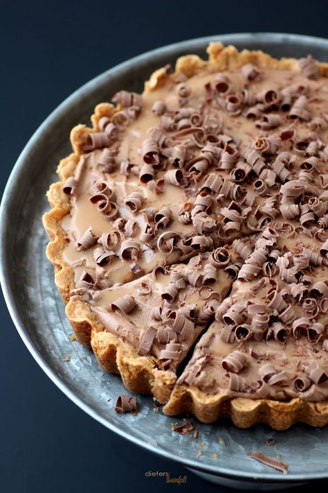 Whipped Mocha Mousse Tart with soft caramel and chocolate curls. from #dietersdownfall.com Mousse Tart, Mocha Mousse, Tart Dessert, Chocolate Curls, Soft Caramel, Desserts Vegan, Sweet Pie, Pie Tart, Pies And Tarts