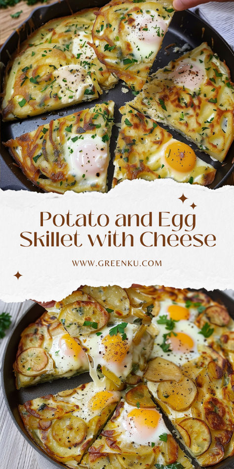 Potato and Egg Skillet with Cheese Egg In A Hole Skillet, Eggs And Potatoes Recipes, Breakfast Potato Ideas, Potato And Egg Recipes, Egg And Potato Recipes, Egg Dishes For Dinner, Dinner Egg Recipes, Meals With Eggs, Egg Dinners