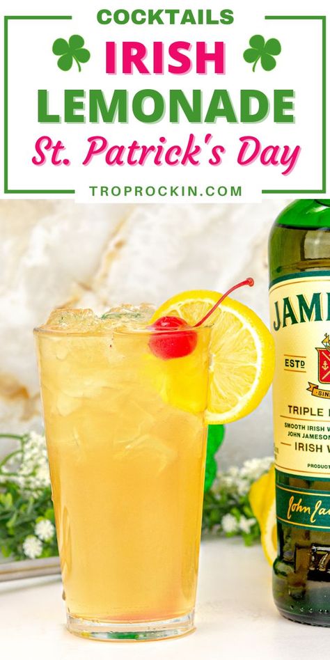 Irish Drinks Cocktails, St Patty Drinks, St Patricks Cocktails, St Patty's Day Drinks, Irish Whiskey Drinks, Leprechaun Cocktail, Bourbon Drinks Recipes, Irish Cocktails, Lemonade Cocktail Recipe