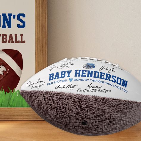 Football Baby Shower Theme, First Baby Announcements, Baby Boy Football, Sports Baby Shower Theme, Football Baby Shower, Sports Baby Shower, Baby Boy Shower Favors, Simple Baby Shower, Baby Shower Outfit