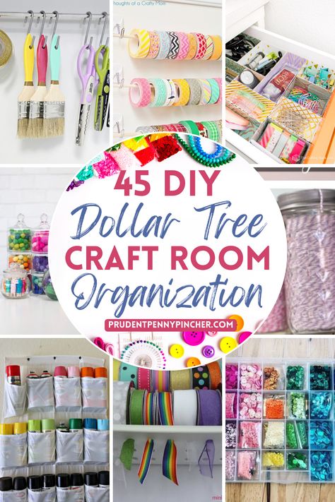 Organize and declutter your craft room on a budget with these DIY dollar store craft room organization ideas. From ribbon organization to vinyl organization, there are plenty organization hacks to choose from. These cheap and easy dollar tree craft room storage ideas are perfect for small spaces and will help you maximize your space. Organizing Crafts Supplies, How To Organize Your Craft Supplies, Storage Ideas For Craft Room, Craft Room On A Budget Diy, Simple Craft Room Organization, Dollar Tree Craft Room Organization Hacks, Storage Ideas For Craft Supplies, Small Craft Room Organization Ideas, Small Craft Closet Organization