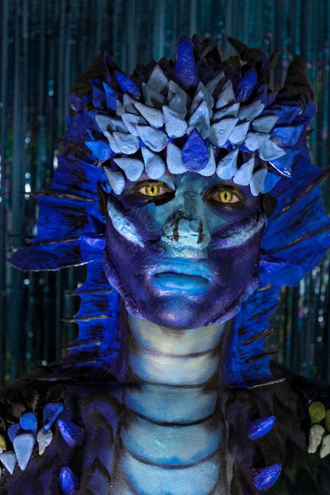 Dragon Sfx Makeup, Deep Sea Makeup, Blue Sea Dragon, Sfx Makeup Ideas, Ocean Dragon, Dragon Makeup, Goddess Makeup, Liquid Latex, Special Fx Makeup