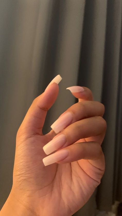 Simple Long Square Nails, Pink Acrylic Powder, Matte Nail Colors, Neutral Nail Art, Basic Nail, Long Square Nails, Basic Nails, Simple Acrylic Nails, Really Cute Nails