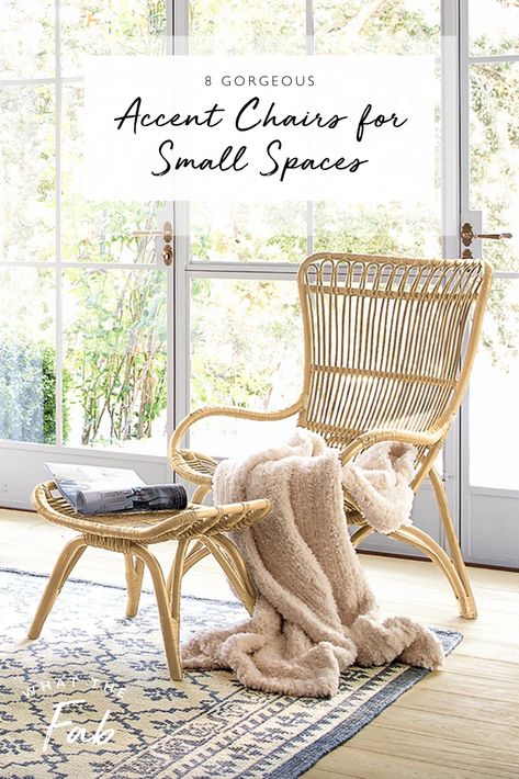 8 Gorgeous Accent Chairs for Small Spaces Chairs For Small Spaces, Tiki Room, Modern Chair, Small Chair, Small Living Room, Wicker Chair, Small Living, Room Chairs, Modern Chairs