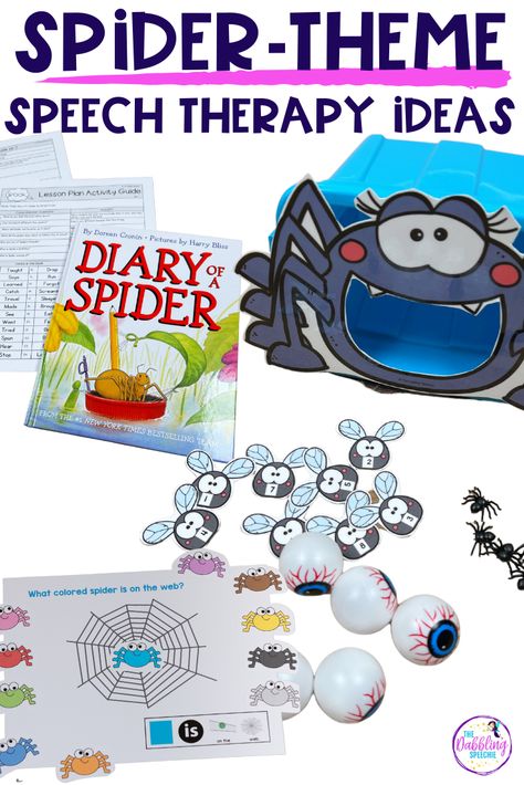 Learn about different spider themed activities you can use with your elementary speech therapy caseload to cover a variety of speech and language goals. November Speech And Language Activities, Halloween Speech Therapy Activities Free, September Speech Therapy Activities, Fall Speech Therapy Activities, Wellcomm Activities, Categories Speech Therapy, Creepy Insects, Halloween Speech Therapy Activities, Speech Therapy Themes