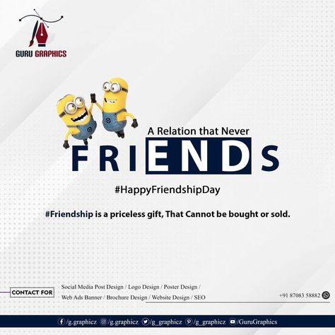 #Friendship is a priceless gift, That Cannot be bought or sold. #friendship #FriendshipDay #gurugraphics #guru Friendship Day Creative Ads, Friendship Day Creative, Friendship Poster, Health Ads, Ads Creative Advertising Ideas, Graphic Design Course, Cute Inspirational Quotes, Happy Friendship, Happy Friendship Day