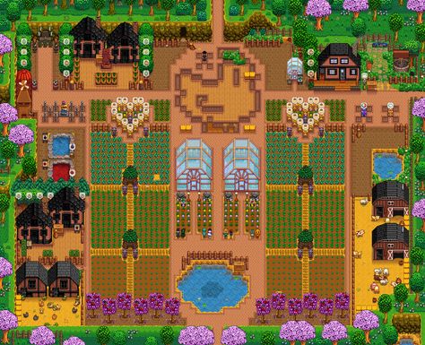 Stardew Valley Farm Layout Beehive, Stardew Valley Fruit Trees Layout, Stardew Beehive Layout, Stardew Farm Layout Standard, Standard Farm Stardew Valley, Stardew Valley Farm Layout Aesthetic, Standard Farm Layout Stardew, Stardew Valley Farm Layout Beginner, Stardew Valley Standard Farm Layout